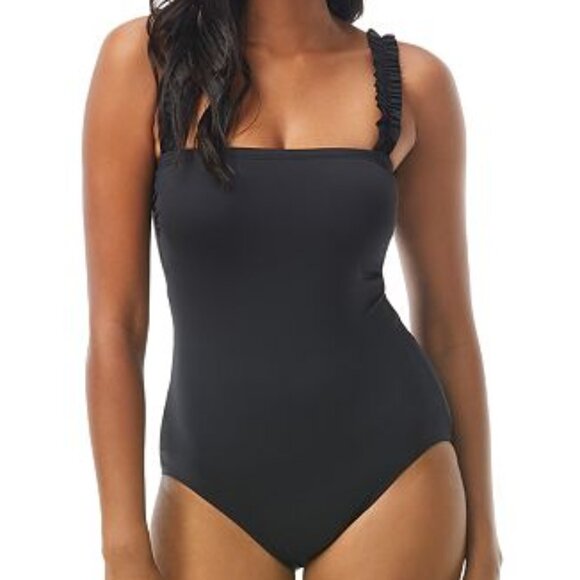 NWT! Kate Spade Black Mini Ruffle Square Neck One Piece Swimsuit NEW! - Picture 1 of 4